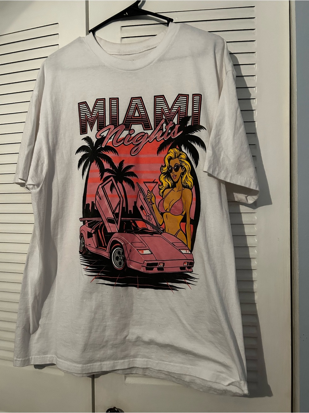 Miami Nights Graphic Tee - White with Pink Print